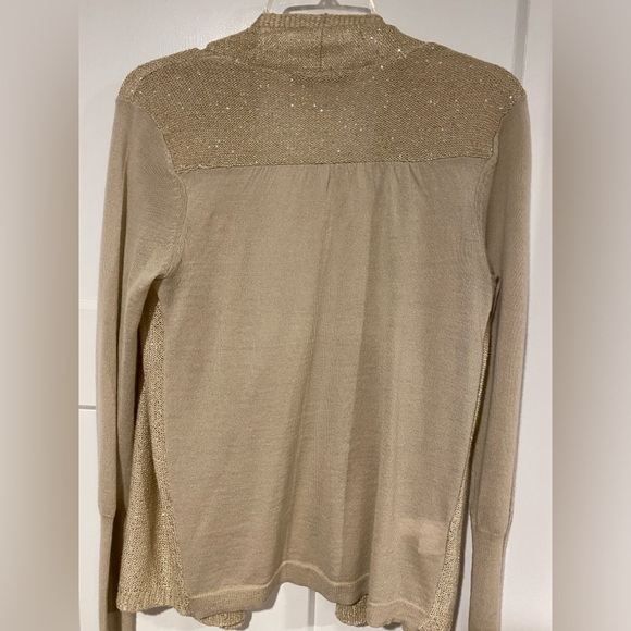 Loft soft gold sweater with sparkles on front.  Great for the holidays.  Size m. - Picture 2 of 4